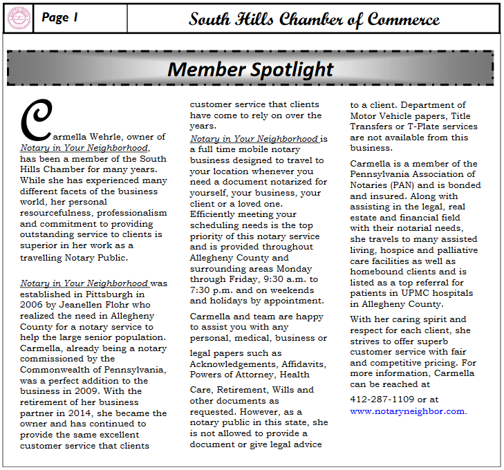 Member Spotlight Featuring The South Hills Chambers Of Commerce, Highlighting Local Business Achievements And Community Engagement.